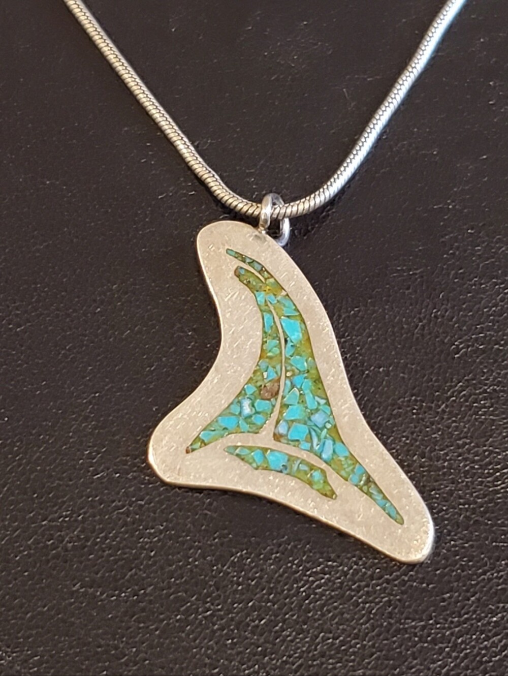 Native American Sterling Silver Turquoise Pendant Necklace Vintage